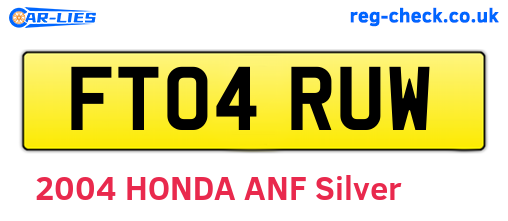 FT04RUW are the vehicle registration plates.