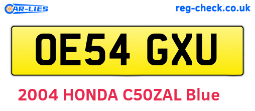 OE54GXU are the vehicle registration plates.