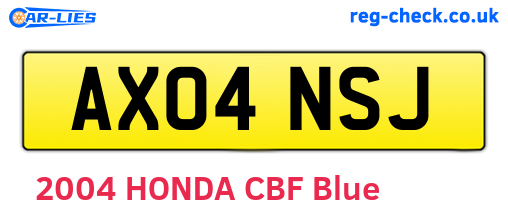 AX04NSJ are the vehicle registration plates.