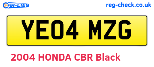 YE04MZG are the vehicle registration plates.