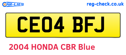 CE04BFJ are the vehicle registration plates.