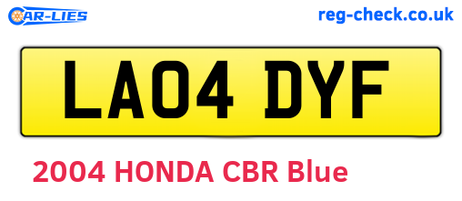LA04DYF are the vehicle registration plates.