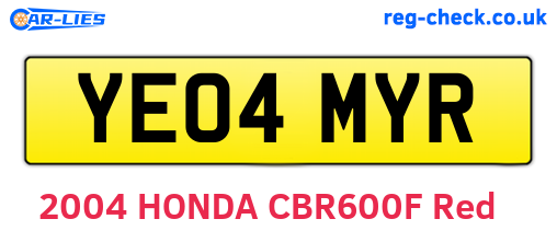 YE04MYR are the vehicle registration plates.