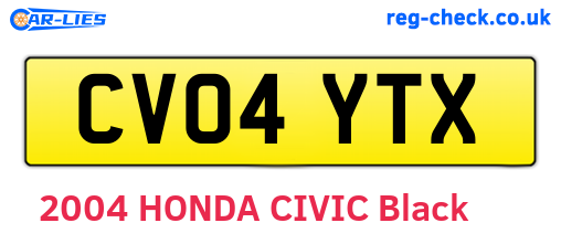 CV04YTX are the vehicle registration plates.