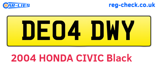 DE04DWY are the vehicle registration plates.