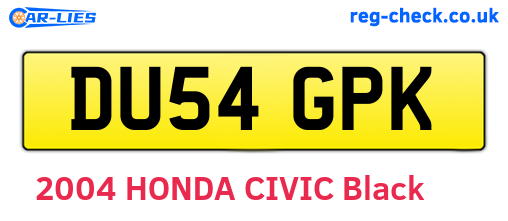 DU54GPK are the vehicle registration plates.