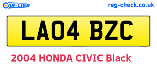 LA04BZC are the vehicle registration plates.