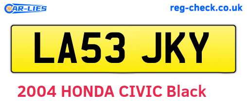 LA53JKY are the vehicle registration plates.