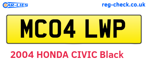 MC04LWP are the vehicle registration plates.