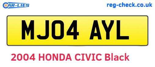 MJ04AYL are the vehicle registration plates.