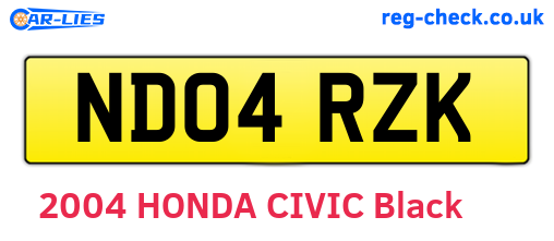 ND04RZK are the vehicle registration plates.