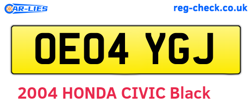 OE04YGJ are the vehicle registration plates.