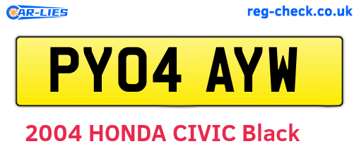 PY04AYW are the vehicle registration plates.