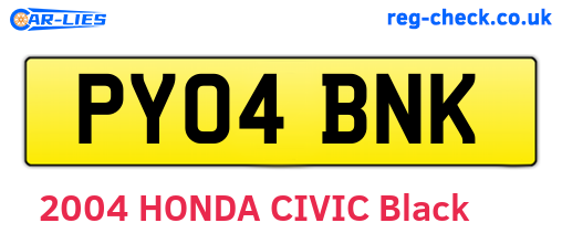 PY04BNK are the vehicle registration plates.