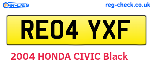 RE04YXF are the vehicle registration plates.