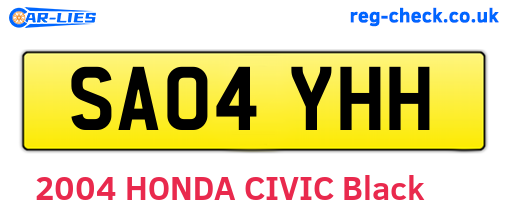 SA04YHH are the vehicle registration plates.