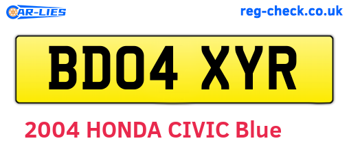 BD04XYR are the vehicle registration plates.