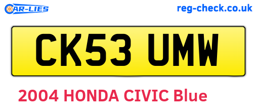 CK53UMW are the vehicle registration plates.