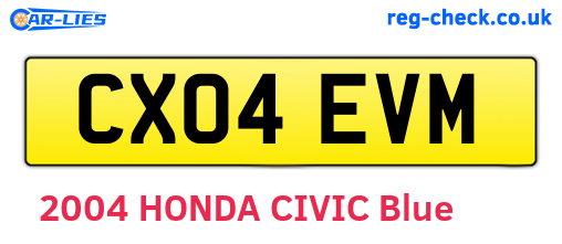 CX04EVM are the vehicle registration plates.