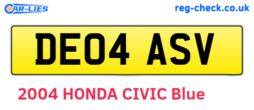 DE04ASV are the vehicle registration plates.
