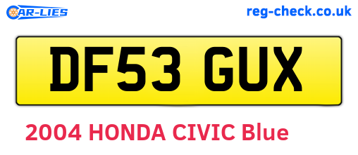 DF53GUX are the vehicle registration plates.