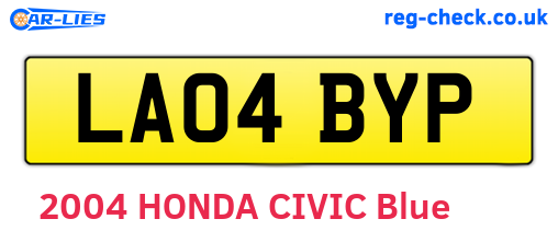 LA04BYP are the vehicle registration plates.