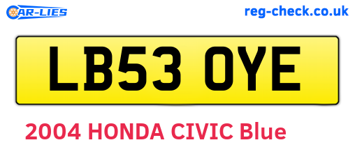 LB53OYE are the vehicle registration plates.
