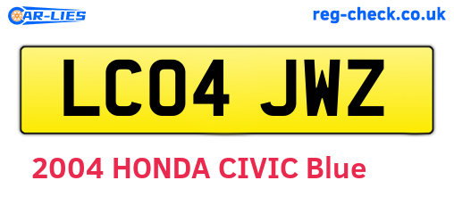 LC04JWZ are the vehicle registration plates.