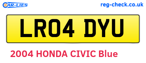 LR04DYU are the vehicle registration plates.