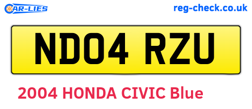 ND04RZU are the vehicle registration plates.