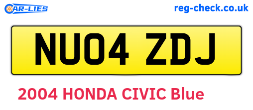 NU04ZDJ are the vehicle registration plates.
