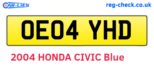 OE04YHD are the vehicle registration plates.
