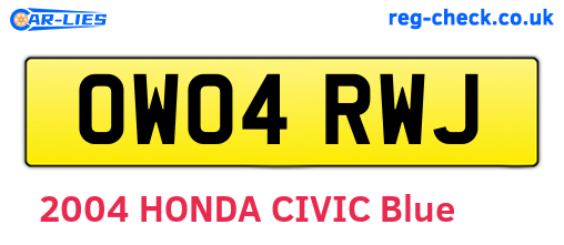 OW04RWJ are the vehicle registration plates.