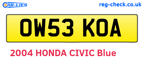OW53KOA are the vehicle registration plates.