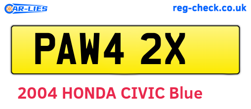 PAW42X are the vehicle registration plates.