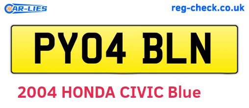 PY04BLN are the vehicle registration plates.