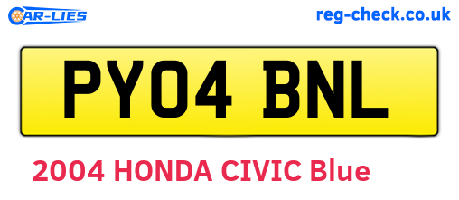 PY04BNL are the vehicle registration plates.