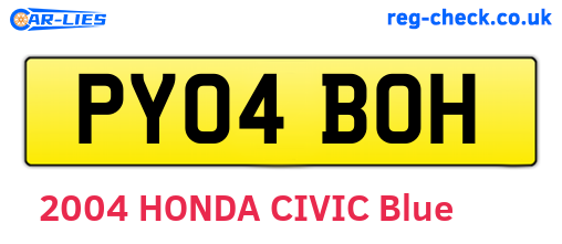 PY04BOH are the vehicle registration plates.