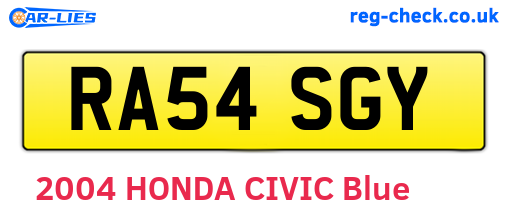 RA54SGY are the vehicle registration plates.
