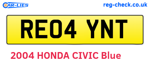 RE04YNT are the vehicle registration plates.