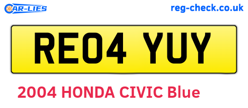 RE04YUY are the vehicle registration plates.