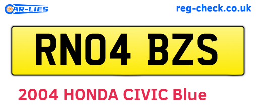 RN04BZS are the vehicle registration plates.