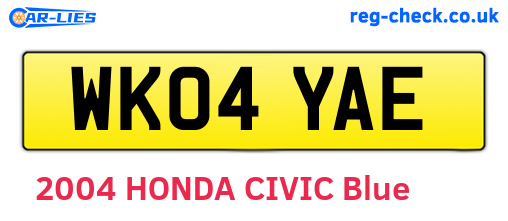 WK04YAE are the vehicle registration plates.