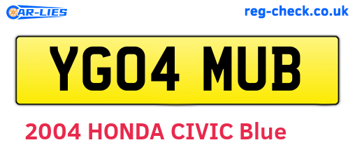 YG04MUB are the vehicle registration plates.