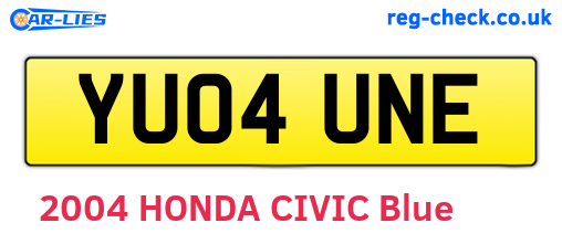 YU04UNE are the vehicle registration plates.