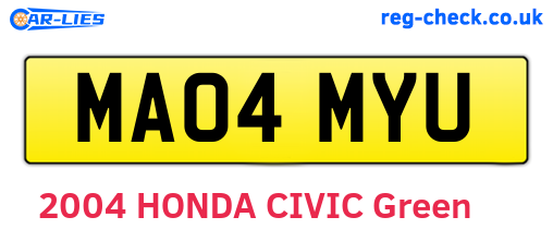 MA04MYU are the vehicle registration plates.