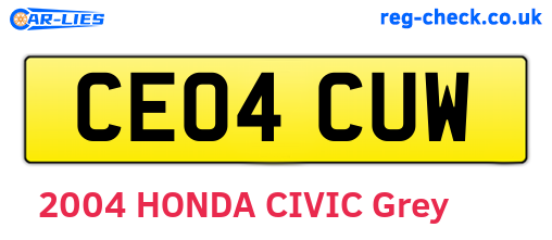 CE04CUW are the vehicle registration plates.
