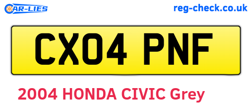 CX04PNF are the vehicle registration plates.