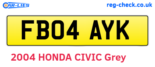 FB04AYK are the vehicle registration plates.