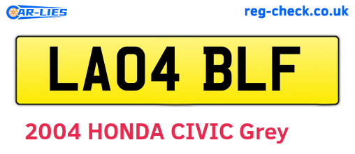 LA04BLF are the vehicle registration plates.